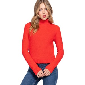 Slickblue Women's Long Sleeve Fluffy Turtleneck Top, Cozy Soft Knit Sweater, Fall Style, Orange, Size S-L - 1 of 4