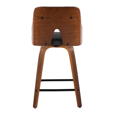 Charcoal Fabric and Walnut Wood Swivel Counter Stools, Set of 2