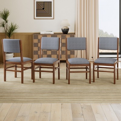 Set of 4 Upholstered Dining Chairs Wooden Kitchen Chairs Farmhouse Dining Room Chair, Mid Century Modern, Brown+Gray-ModernLuxe