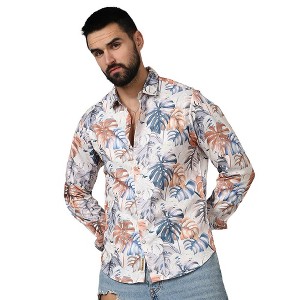 Campus Sutra Men Men's Prussian Blue & Sienna Brown Tropical Palm Shirt - 1 of 3