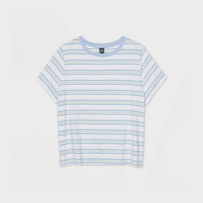 plus size blue and white striped shirt
