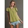 Slickblue Women's Boxy Fit Faux Button Top, Ruffle Neckline, Layered Short Sleeves, Avocado, Size S-L - 2 of 4
