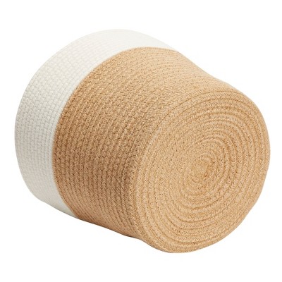 Set of 2 White and Natural Jute Planters with Plastic Liner