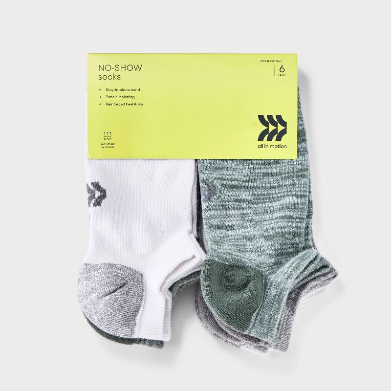Kids' 6pk No Show Socks - All In Motion™ Green/Gray, 2 of 4