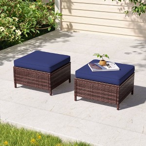 Sonkuki 2-Piece Ottomans with Solution-Dyed Fabric Cushion, All-Weather Wicker Ottomans, Ideal for Patio - 1 of 4