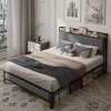 Streamdale Queen Size Bed Frame with Charging Station, Upholstered Headboard, Metal Platform, Grey - 3 of 4