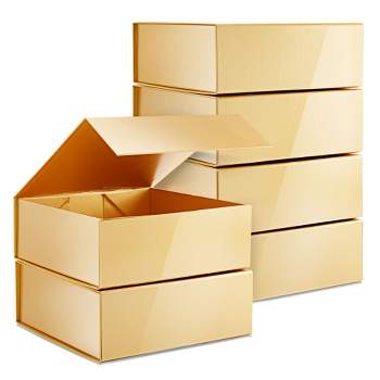 Stockroom Plus 6 Pack Proposal Boxes with Lid for Groomsmen, Bridesmaid, 9.5 x 9.5 x 3.5 Inch Glossy Gold Magnetic Gift Box
