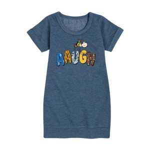 - Peanuts - Aaugh Pattern Charlie Brown Graphic Short Sleeve Fleece Dress - 1 of 4
