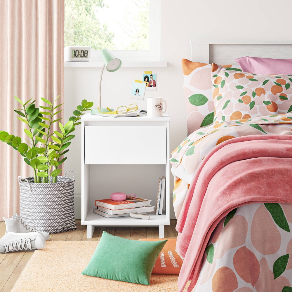 Modern Nightstand White - Room Essentials™: Laminated Particle Board Bedside Table with Storage Compartment