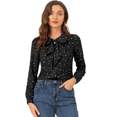 INSPIRE CHIC Women's Peter Pan Collar Blouse Jabot Bow Tie Button Front Shirt