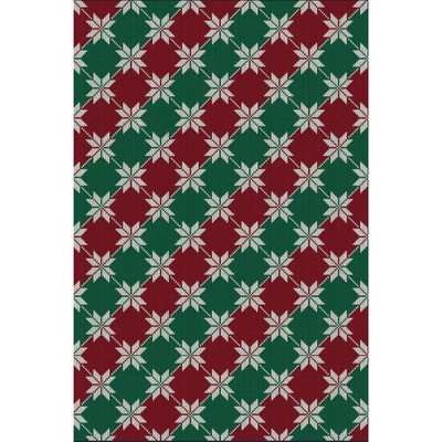 Checkered Festive Christmas Leaf Pattern Rectangular Rug Holiday Decor for Living Room Cozy Seasonal Mat Carpet
