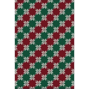 Checkered Festive Christmas Leaf Pattern Rectangular Rug Holiday Decor for Living Room Cozy Seasonal Mat Carpet - 1 of 1