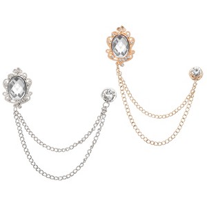 Unique Bargains Gem Hanging Chain Rhinestone Gem Brooch Pins 2 Pcs - 1 of 4