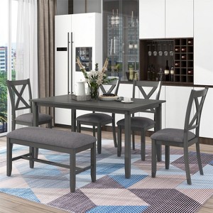 ELJGET 6 Piece Dining Table Set with 4 Chairs and Bench, Wooden Dining Set for Kitchen, Dining Room - 1 of 4