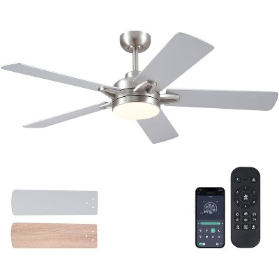 52 Inch Downrod Ceiling Fan with Light and Remote and APP Control Suitable for Sloped Ceiling