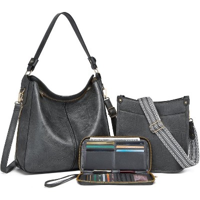 3PCS Crossbody Bags Set Large Leather Purse Shoulder Handbags with Wallet Adjustable Straps