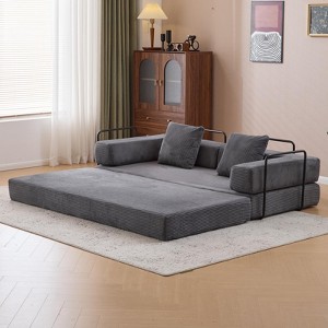 TIRAMISUBEST Convertible Modular Floor Sofa Bed with Metal Frame, 3 Seats Large Loveseat Corduroy Sleeper Couch - 1 of 4