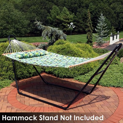 Tropical Greenery Quilted Fabric 2-Person Hammock with Pillow