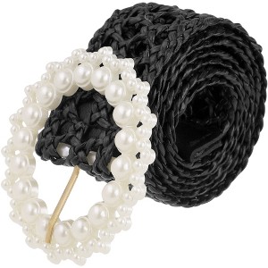 INSPIRE CHIC Womens Braided Woven Hollow Out 1.6" Width Wide Pearl Buckle Bohemian Waist Belts 1Pc - 1 of 4