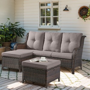 Gymojoy Outdoor 3-Seat Sofa PE Wicker Sofa Rattan Patio Sofa Couch For Garden - 1 of 4