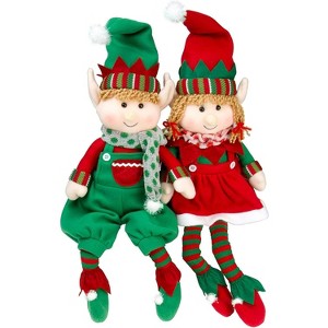 SCS Direct Elf Plush Christmas Stuffed Dolls - 12", Set of 2 - 1 of 3