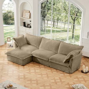 L-Shaped Cloud Couch,120" Corduroy Sectional Sofa with Convertible Ottoman,Deep Seat 3-Seater Sofa for Living Room-Baofuwish - 1 of 4
