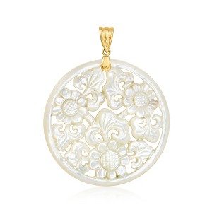 Ross-Simons Carved Mother-Of-Pearl Floral Pendant With 14kt Yellow Gold Size 2.13 - 1 of 3