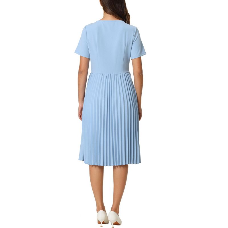 Hobemty Women's Pleated Knee Length Short Sleeve Work A-Line Dress, 3 of 5