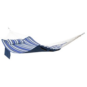 Sunnydaze Outdoor Quilted Double Hammock with Pillow and Curved Metal Spreader Bars - 1 of 4