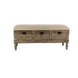 Carved Wood and Upholstered Storage Bench with Drawers Brown - Olivia & May