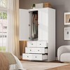 Armoire Wardrobe Closet with 3 Drawers & 2 Doors, Tall Standing Wooden Cabinet, Heavy Duty Bedroom Armoire for Hanging Clothes - 3 of 4