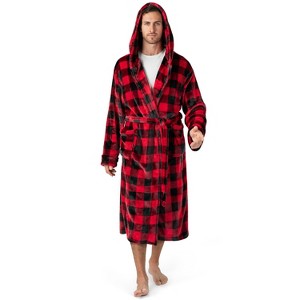 PAVILIA Mens Robe, Hooded Soft Bathrobe for Men, Fleece Plush Warm Shawl Collar Hood Pockets for Bath Shower Spa - 1 of 4