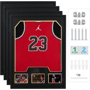 MUKE Jersey Display Case with Photo Slots, Jersey Frame with UV-Protection, Black & Gold Pinboards, Shadow Box Frame for Sports Memorabilia - 1 of 4