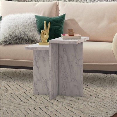 Brielle White Faux Marble Rectangular End Table