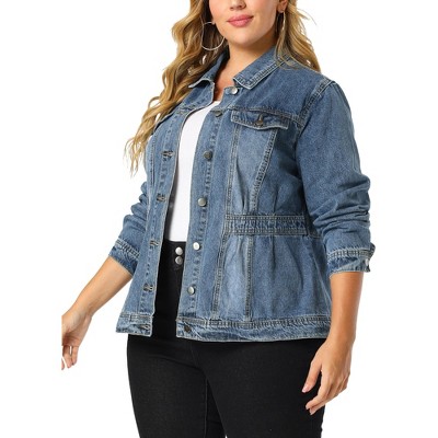 Agnes Orinda Women's Plus Size Classic Denim Jean Washed Front Long Sleeve Jackets Blue 5x Target