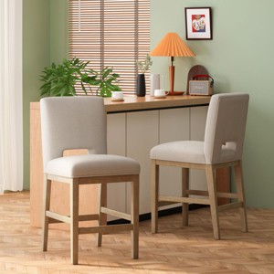 Fabric Barstools Set of 2,Wooden Upholstered Counter Bar Stools with L-Shaped Backs stools,Kitchen Island,Breakfast Bar Stools-Cuddlewood - 1 of 4