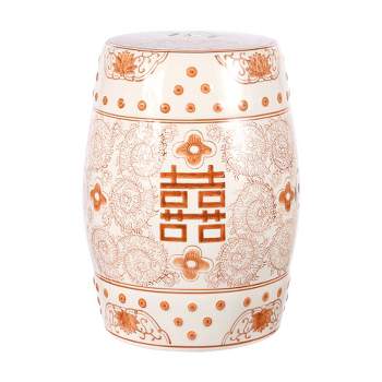 Double Happiness 18" Chinoiserie Ceramic Drum Garden Stool - JONATHAN Y