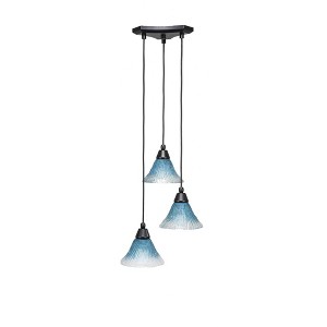 Toltec Lighting Europa 3 - Light Pendant in  Matte Black with 7" Teal Crystal Shade - 1 of 1