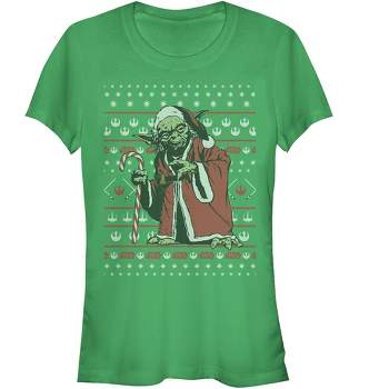 Juniors Womens Star Wars Ugly Christmas Santa Yoda T-Shirt