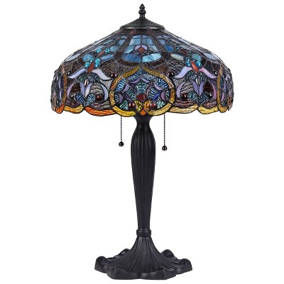 Victorian Multicolor Stained Glass Table Lamp with Bronze Base
