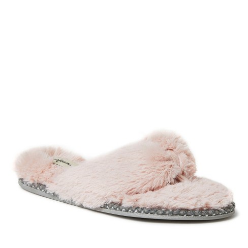 Dearfoams Womens Marie Furry Pile Thong Slipper Dusty Pink Size