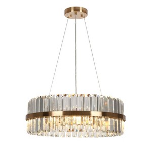 LNC Evacampbell 6-Lights 23.6" Luxury and Glam Drum Medium Luxury Chandelier, Plating Gold and Facted Crystal - 1 of 4