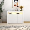 Vynxaria Black High Gloss LED Sideboard 3-Door Modern Storage Cabinet Wooden Buffet TV Stand for Living Room Dining Area - 3 of 4