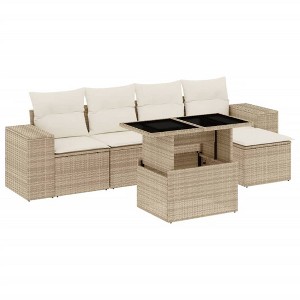 vidaXL 6 Piece Patio Sofa Set with Cushions Beige and Cream Poly Rattan - Without Storage - 1 of 4