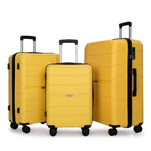 SEVOBAL Luggage 3 Piece PP Hardshell Set with Spinner Silent Wheels, TSA Lock, Ideal for Students or Travelling, Yellow, 20.47"*12.4"*30.71" - 1 of 4