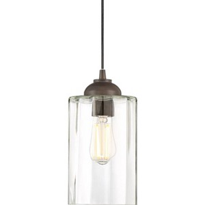 Possini Euro Design Bronze Mini Pendant 5 1/4" Wide Modern LED Clear Glass Cylinder Shade for Dining Room Living House Kitchen Island High Ceilings - 1 of 4