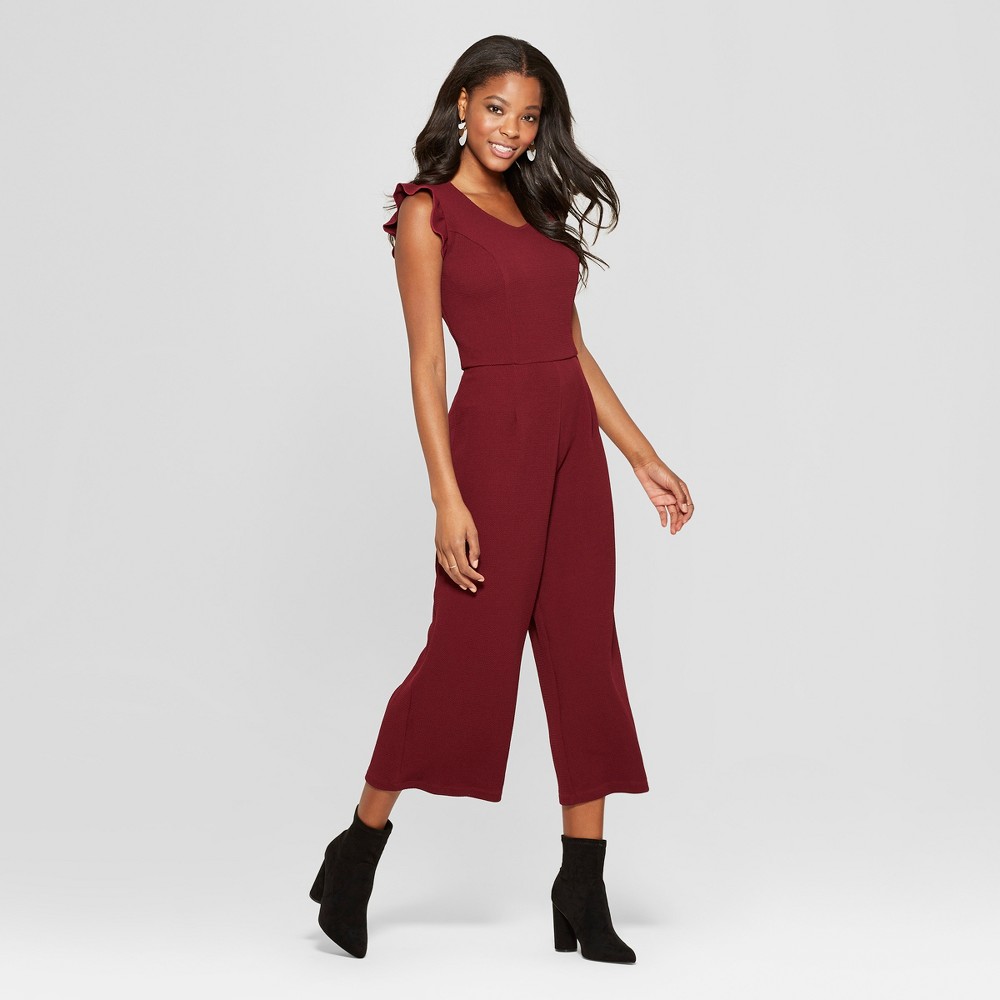 Women's Flutter Sleeve Knit Cropped Jumpsuit - Xhilaration Burgundy (Red) Passion XS