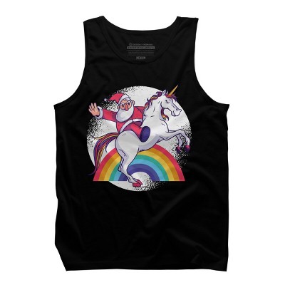Men's Design By Humans Christmas Cartoon Santa Riding A Unicorn By rasok Tank Top
