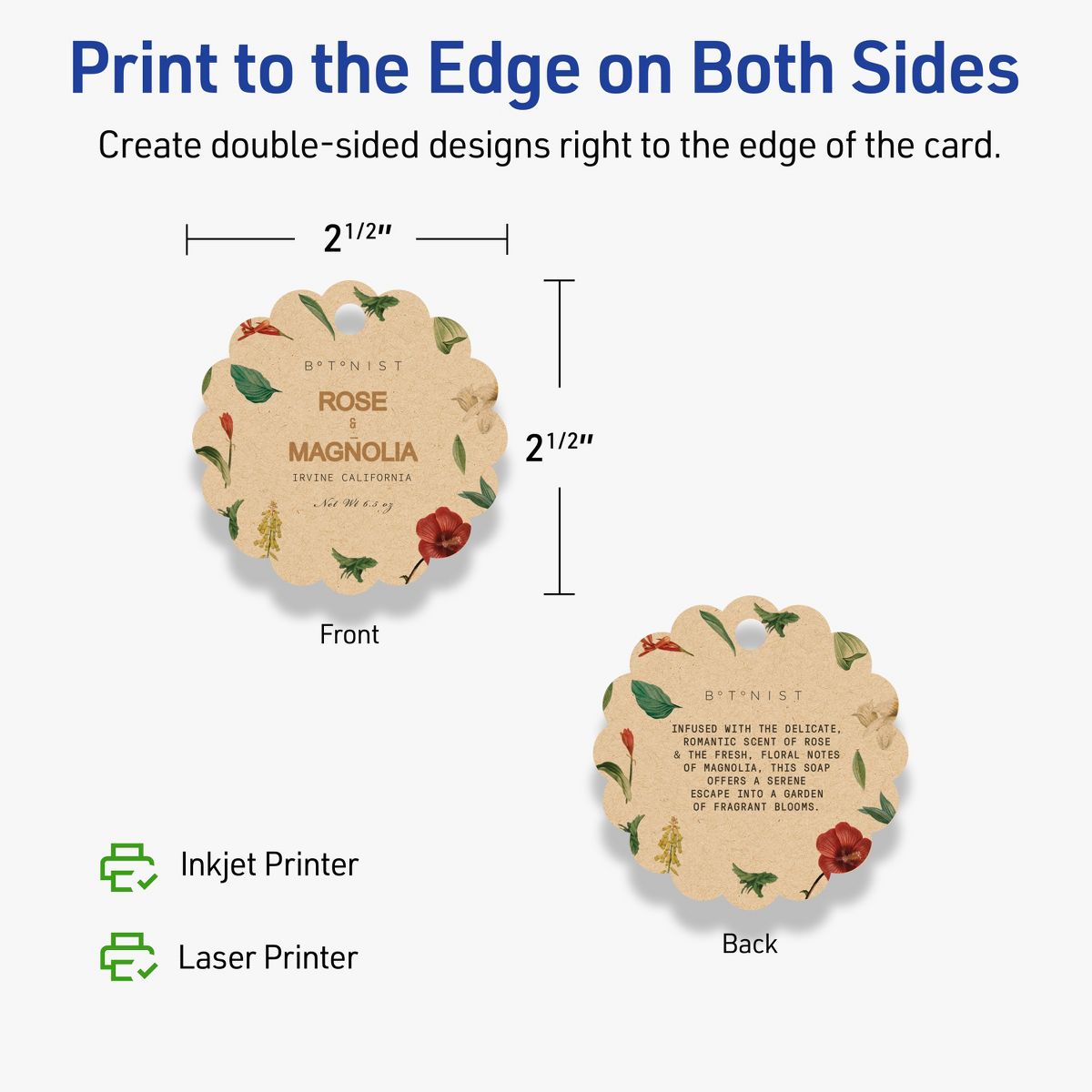 2-1/2" Diameter Round Scalloped Edge, Kraft Brown Printable Tags - thumbnail 6