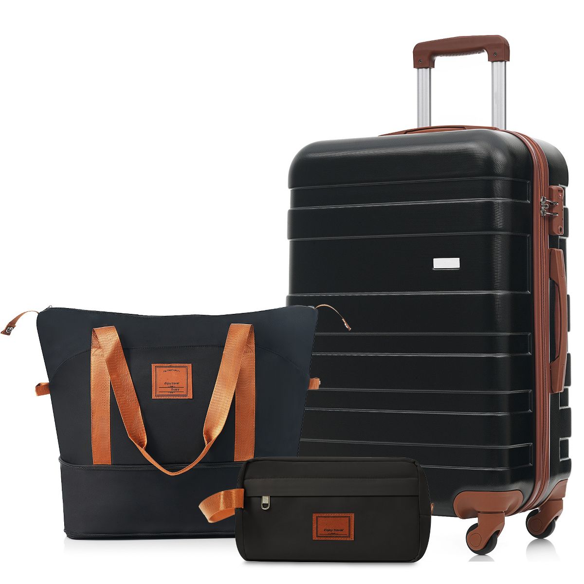 Polibi Hardshell Luggage Set 3 Pieces, 24 Inch Checked Suitcase, a Travel Duffel Bag and a Wet-Dry Toiletry Bag